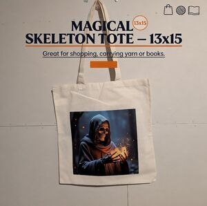 Magical Skeleton Tote Bag - Cream 13x15